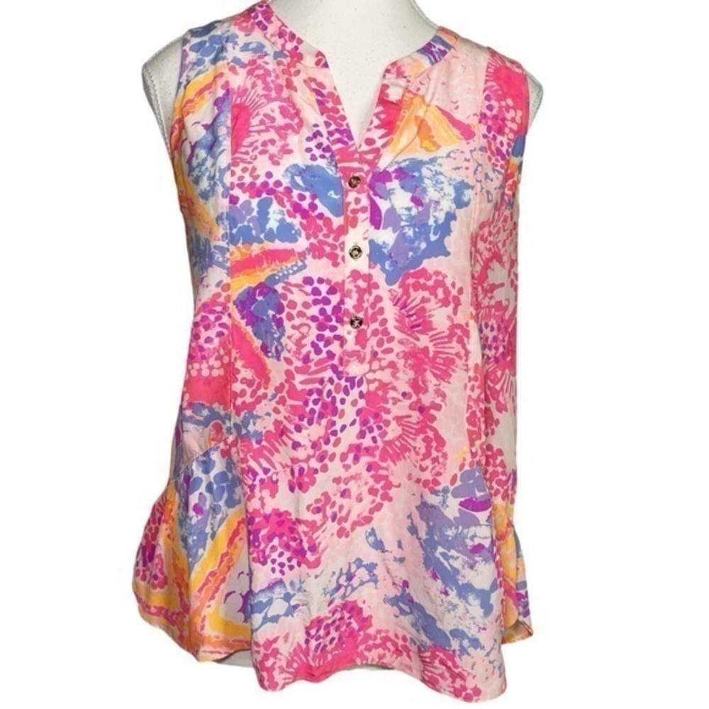 Lilly Pulitzer Kery Silk Blouse Paradise Pink Bohemian Beach